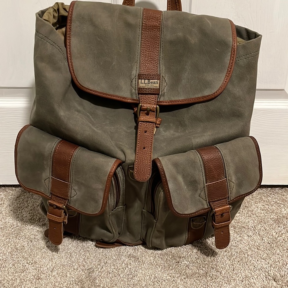 LL BEAN vintage waxed canvas backpack 0DMU3